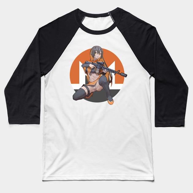 Monerochan with Assault Rifle Baseball T-Shirt by Monero Art Fund